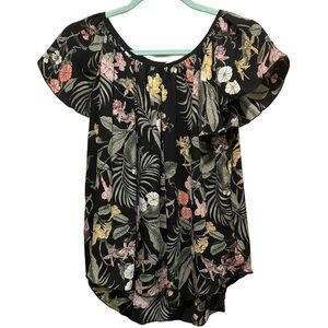 Philosophy Pink‎ and Yellow Tropical Floral Flutter Sleeve Blouse Size M